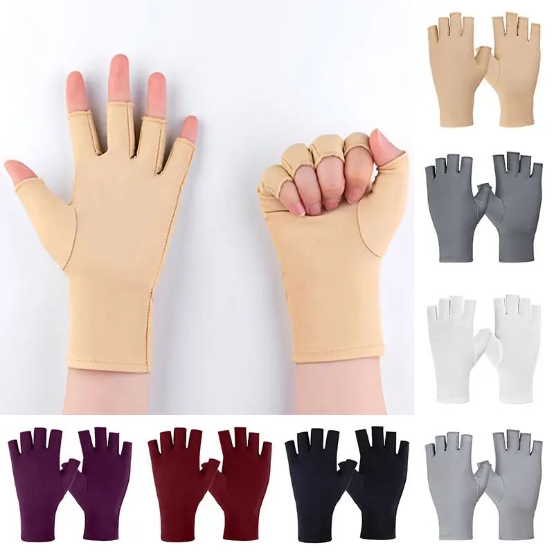 Women Anti-UV Half Fingers Gloves Summer Stretch Thin Semi-Finger Driving Gloves Anti-Slip Ladies Sunscreen Fingerless Mittens