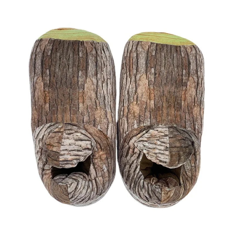 Winter Funny Slippers Women Warm Plush Home Slippers Creative Wooden Stakes Cotton Shoes Men Furry Flat Floor Shoes 2023 New