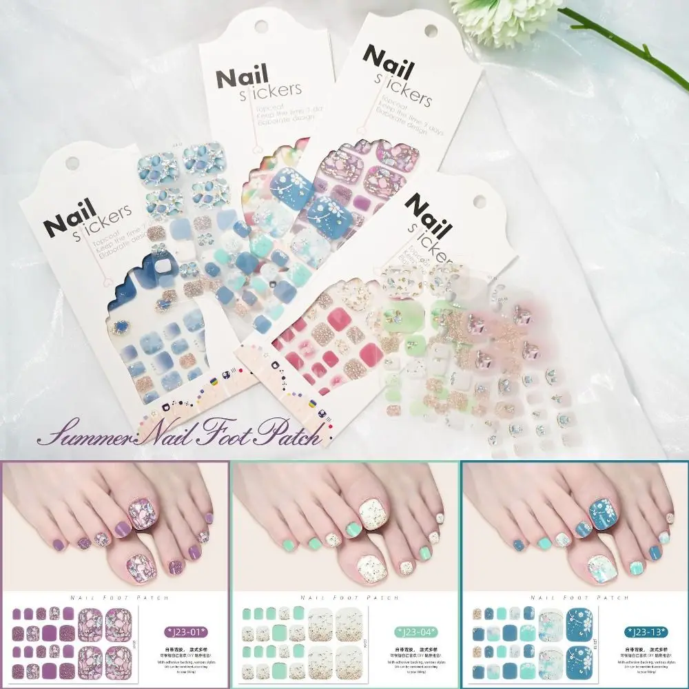 Hot Removable Foot Nail Stickers Fashion White Flash Toe Nail Sticker 22 Foot Exquisite Toenail Nail Stickers Foot Toe