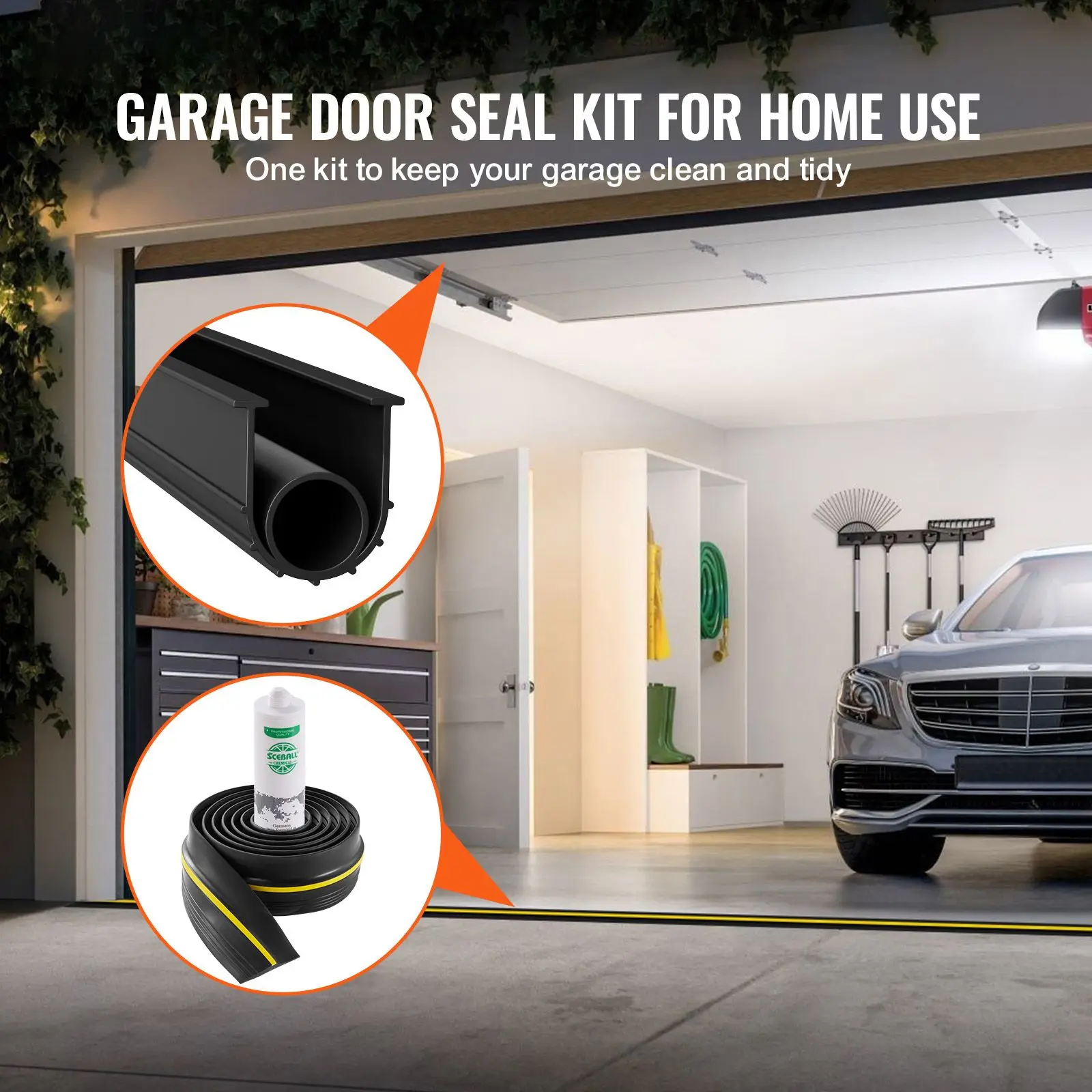 Garage Door Threshold and Bottom Seals Kit, 16 FT U Shape+O Ring Universal Garage Door Bottom Seal Weatherstrip PVC, Combine