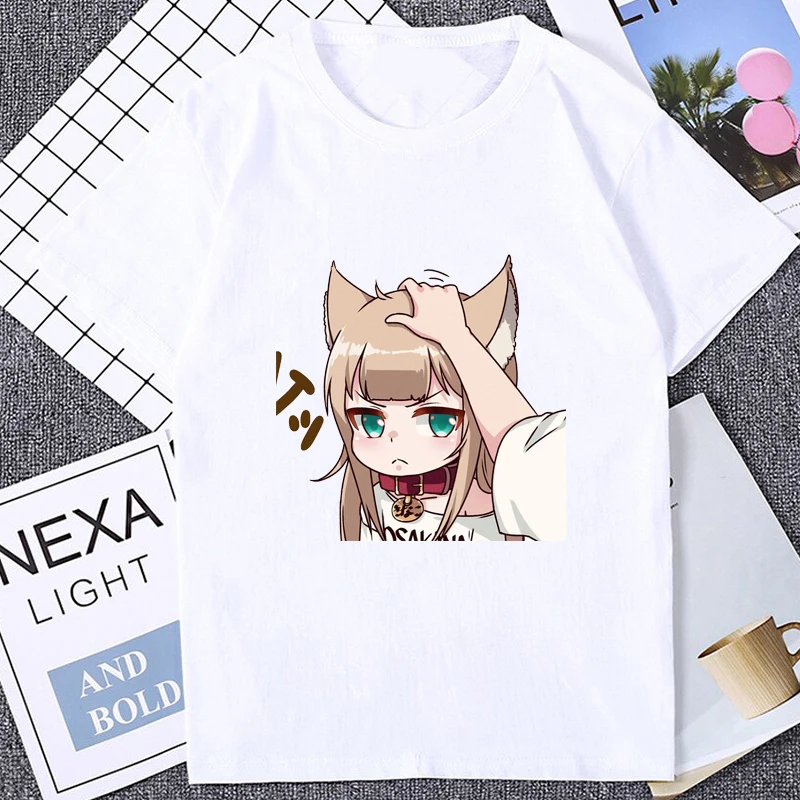 Kwaii Japan Anime My Cat Is A Kawaii Girl Graphic Printed T-Shirt Summer Cos Kinako OSAKANA Unique Streetwear Women Tshirt