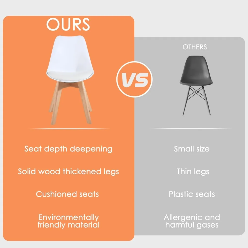 미드 센추리 모던 다이닝 체어, 부드러운 패딩과 나무 다리가 있는 쉘 라운지 플라스틱 사이드 체어, 다이닝룸 및 거실용