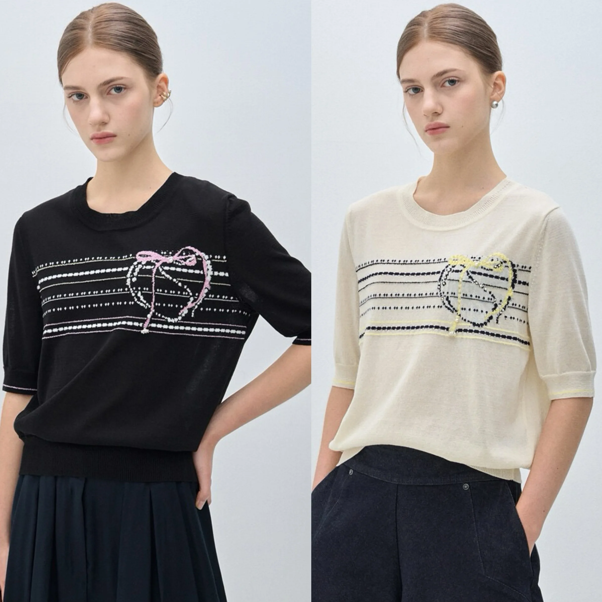 

Lemon Cheese round Ne ort Sve Knitted Sweater Irregular Heart Pattern Versatile Summer Top Commute Sle Loose Fit