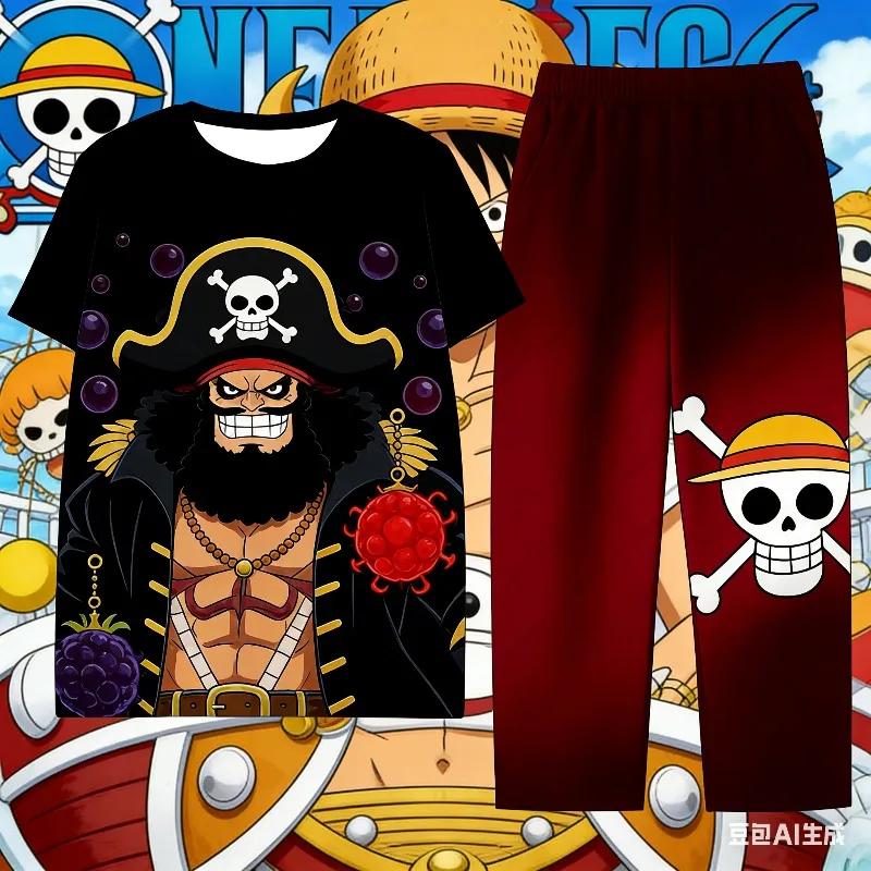 Pijama de seda de leche con diseño de Rey Pirata Barba Negra Marshall para hombre, camisetas para mujer, conjunto de camiseta y pantalón Y2K, camiseta y pantalón para niños