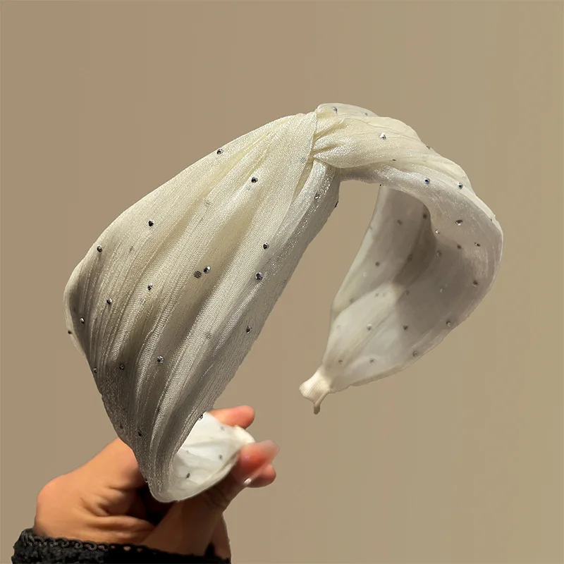 

Vintage Crystal Mesh Headband, Wide Cross Design Hair Hoop for Women Elegant Banquet Face Washing Luxury Hair Accessories