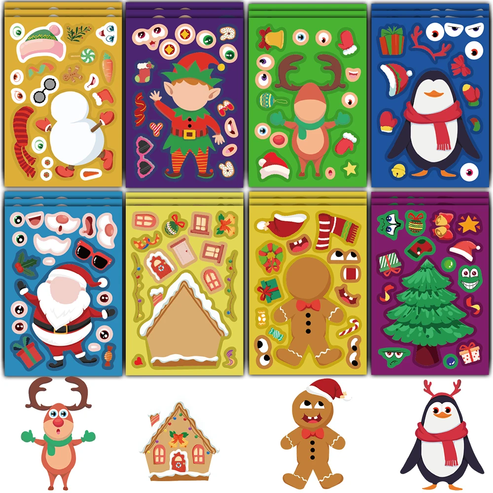 8/16 шт., рождественская наклейка на коллаж с изменением лица, канцелярские принадлежности для чтения, велосипедный телефон, домашние декоративные мотоциклетные граффити, коллажи
