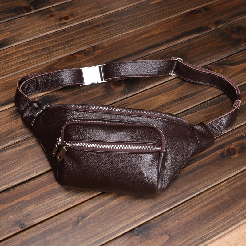 New Men's Genuine Leather Crossbody Bag Top-Grain Cowhide Chest Pack for Phone & Essentials