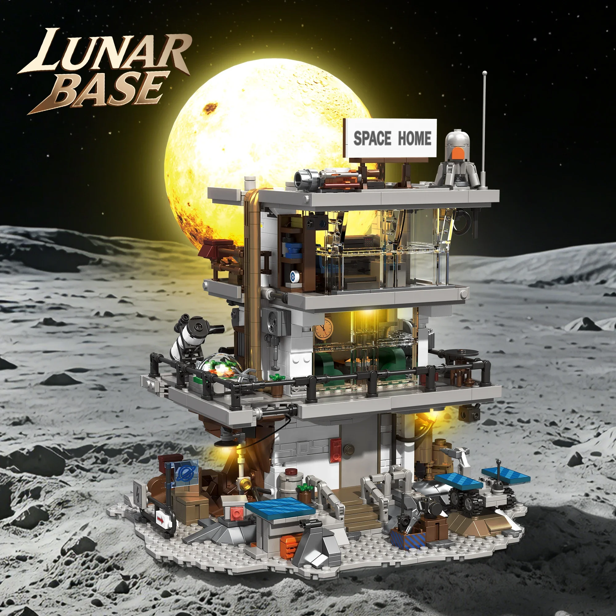1750 PCS MOC Space Lunar Base Building Blocks Set with LED Lights, DIY Sci-Fi Architecture Model, Home Decor Collectible Gift