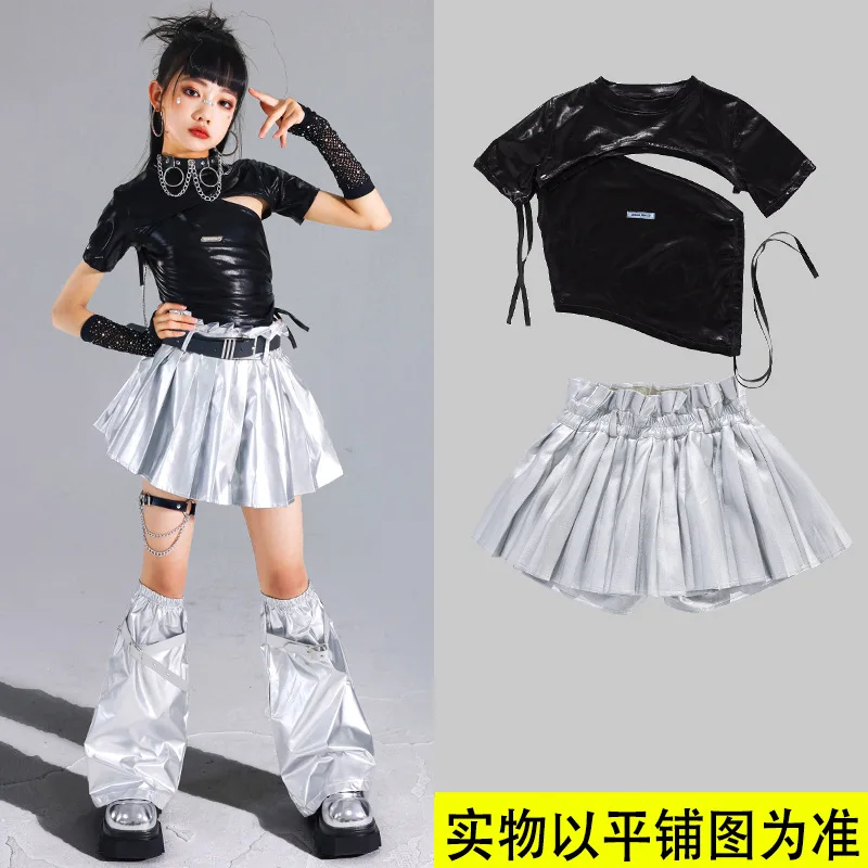 ملابس رقص الجاز Kpop مرحلة الأداء الفتيات ملابس الأطفال العصرية البدلة مشرق المحاصيل الأعلى السراويل الاطفال عرض الرقص زي #6