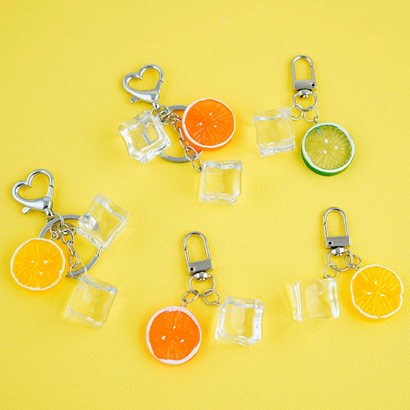 Cute Transparent Ice Cube Lemon Acrylic Pendant Keychain For Women Girls Exquisite Car Keychain Backpack Decoration Accessories