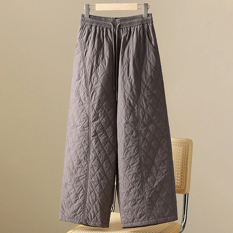 

Women's Cotton Pants Winter Thiened Straight Leg Nine Points Wide Leg Pants High Waist Cotton Fabric Outerwear Trousers
