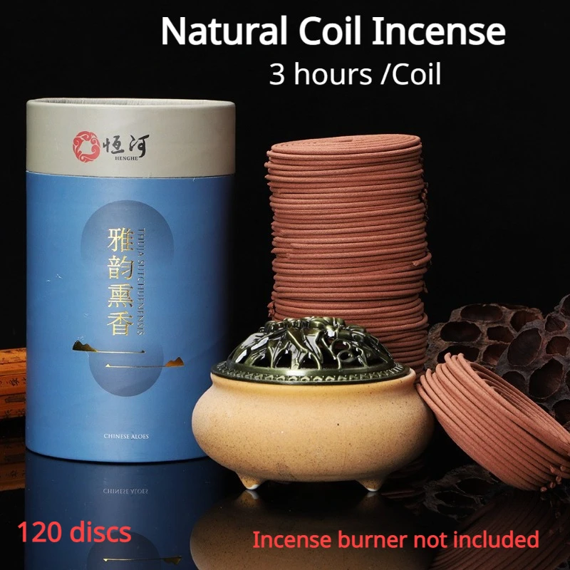 120 Disc Natural Coil Incense Rose Jasmine Osmanthus Sandalwood Ceramic Censer Home Indoor Toilet Deodorant Lasting Aromatherapy