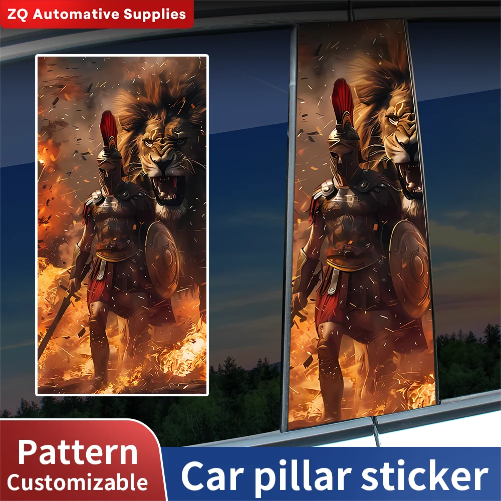 Spartan Lion Car B-Pillar Sticker Brave Warrior Graphic Decorative Decals Universal Window Frame Vinyl Wrap Styling Accessories