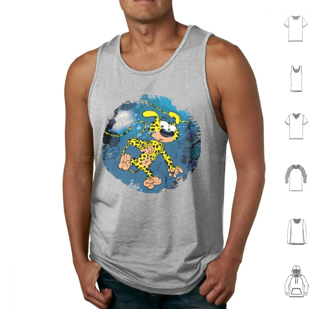 Marsupilami Under Water Tank Tops Vest Sleeveless Comic Book Character Yellow André Spirou Belgium France Fantasio Pet