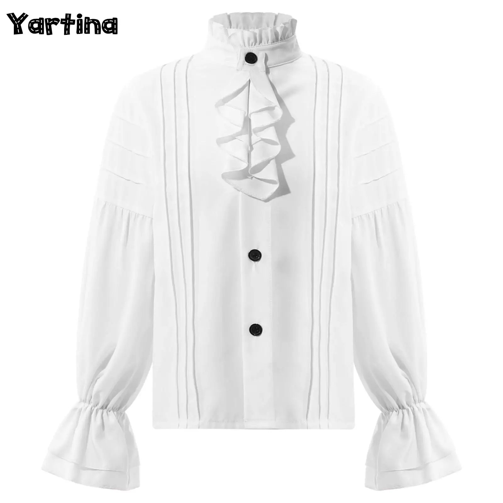 Ragazze rinascimentale medievale vittoriano Vintage Faire Costume Cosplay Retro pirata camicia collo alto balza volant volant Trim Shirt