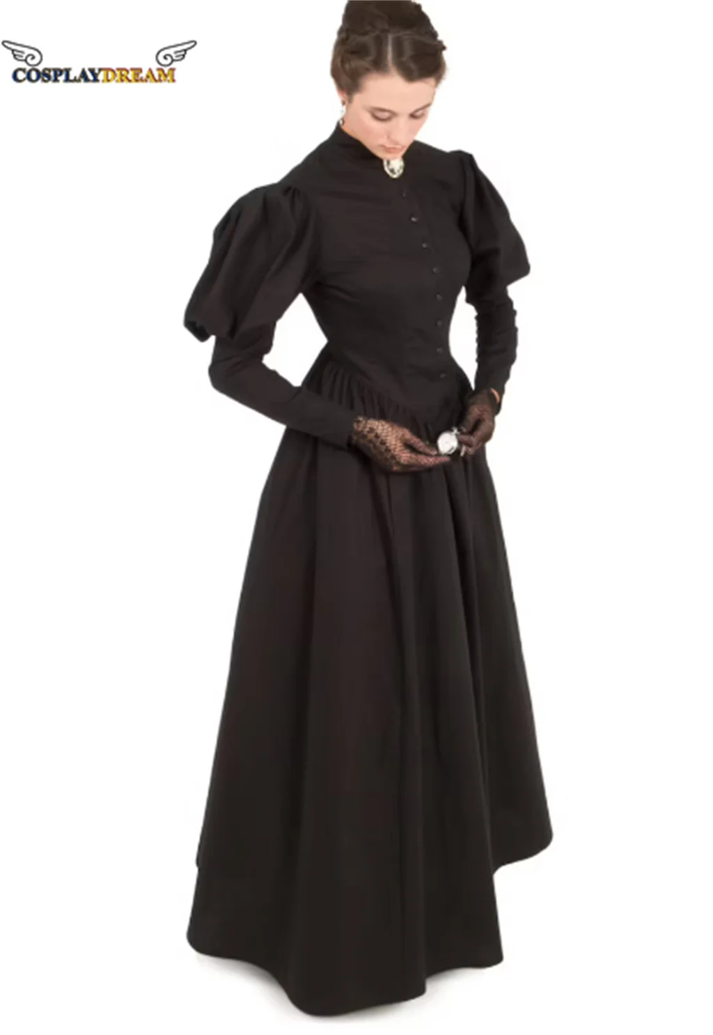 Vestido vitoriano luto, Gothic Steampunk Ball Gown, Vestido de bola preto