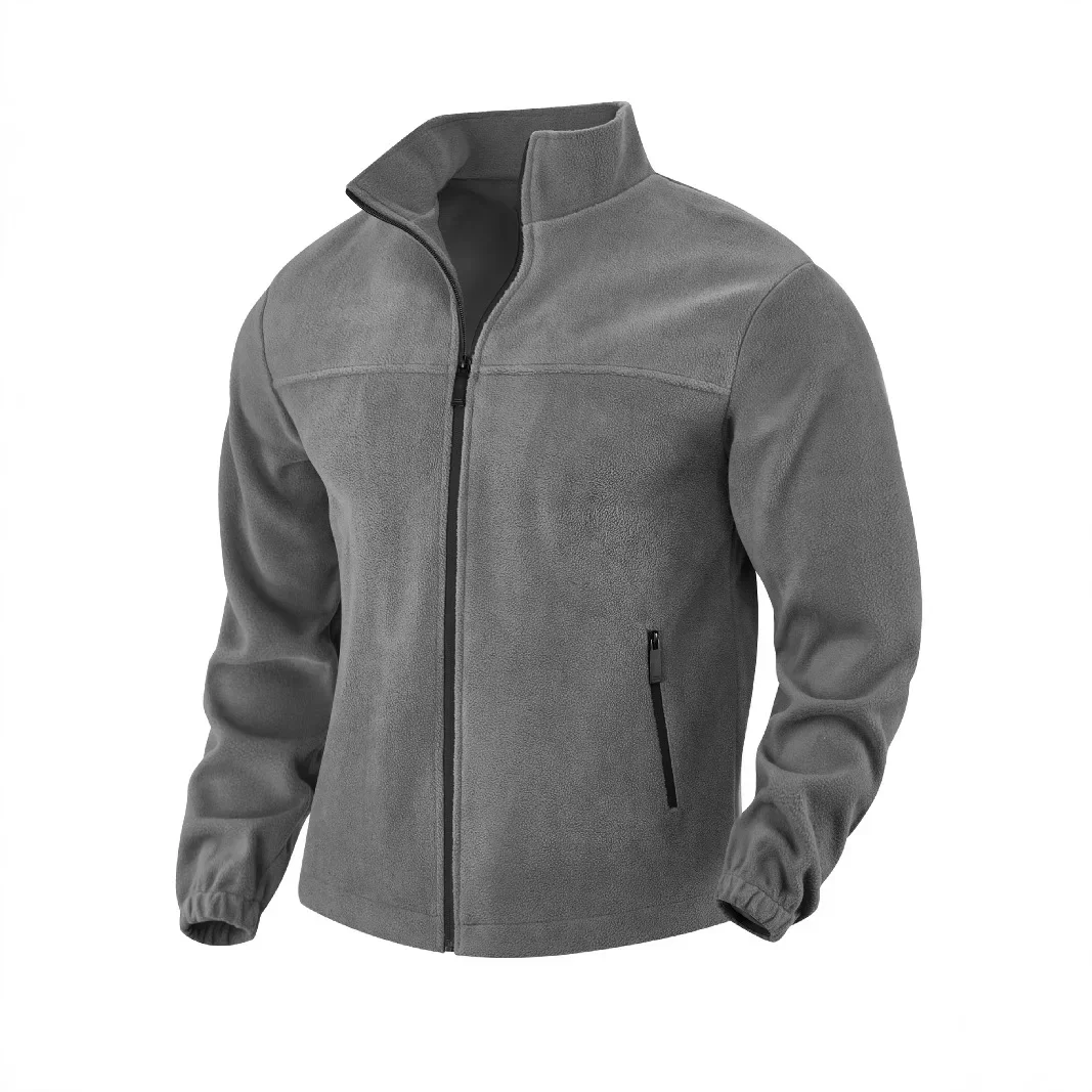 

Luxury Mens Fleece Coats Fashion Solid Zip Up Stand Collar Jacket Men Leisure Long Sleeve Loose Outerwear Mens Jacket Black Grey