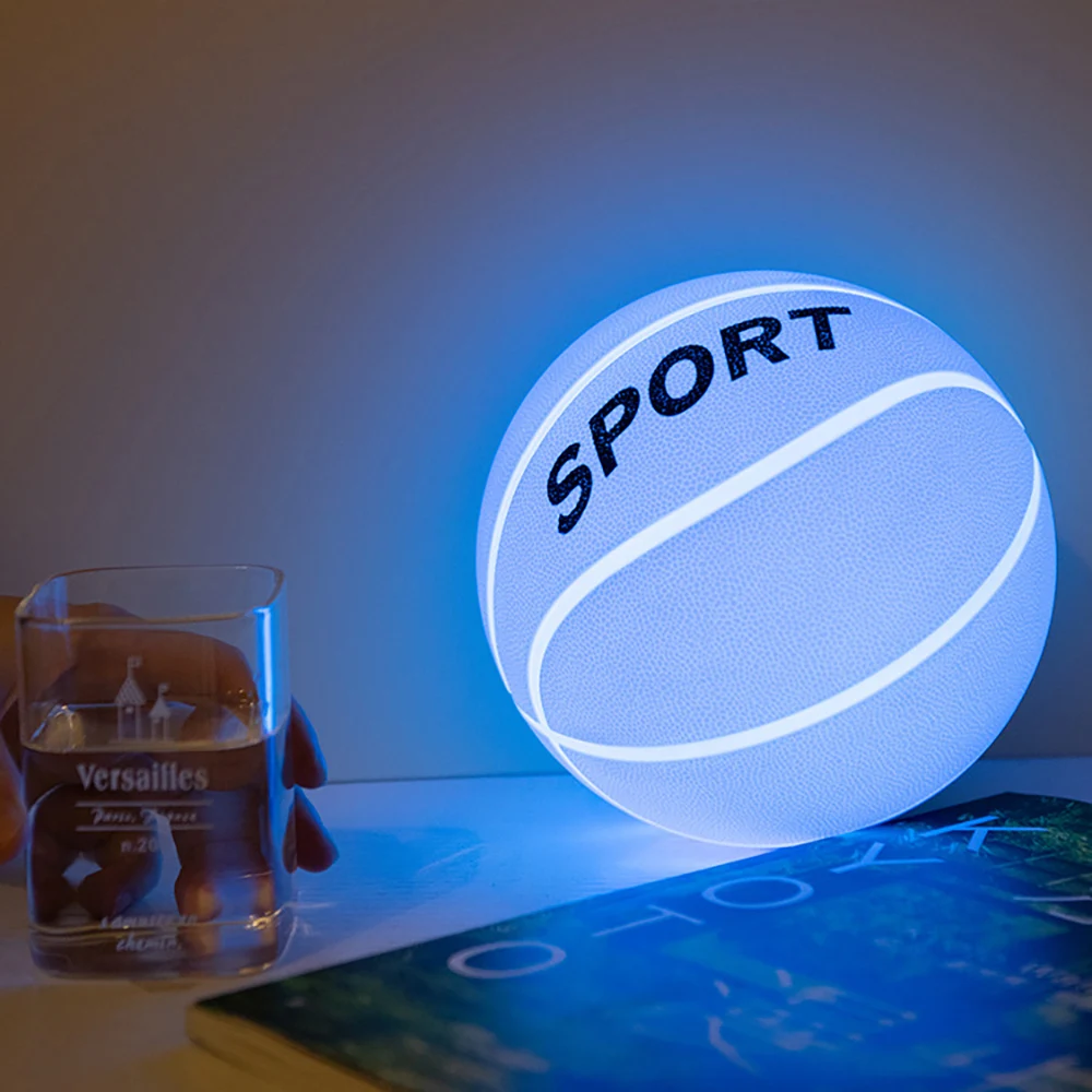 Ball Shaped Night Light LED Silicone Patting Lamp Novelty Play Basketball for Kids Bedroom Bedside Decor Birthday Holiday Gift