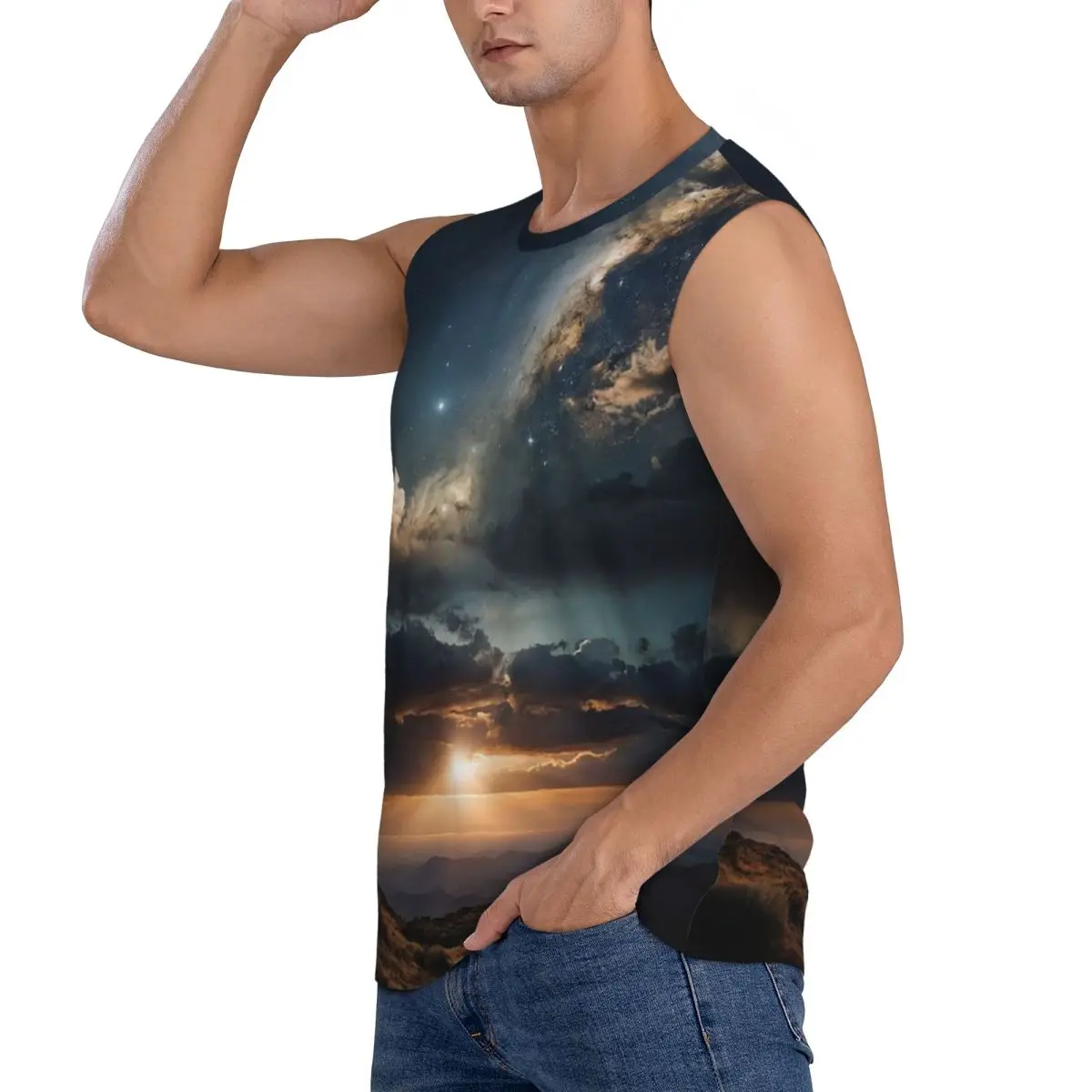 Starlit Sky Milky Way Starry Men Sleeveless Tank Tops Quick Dry Breathable Gym Fitness Running Summer Casual Sport Vest
