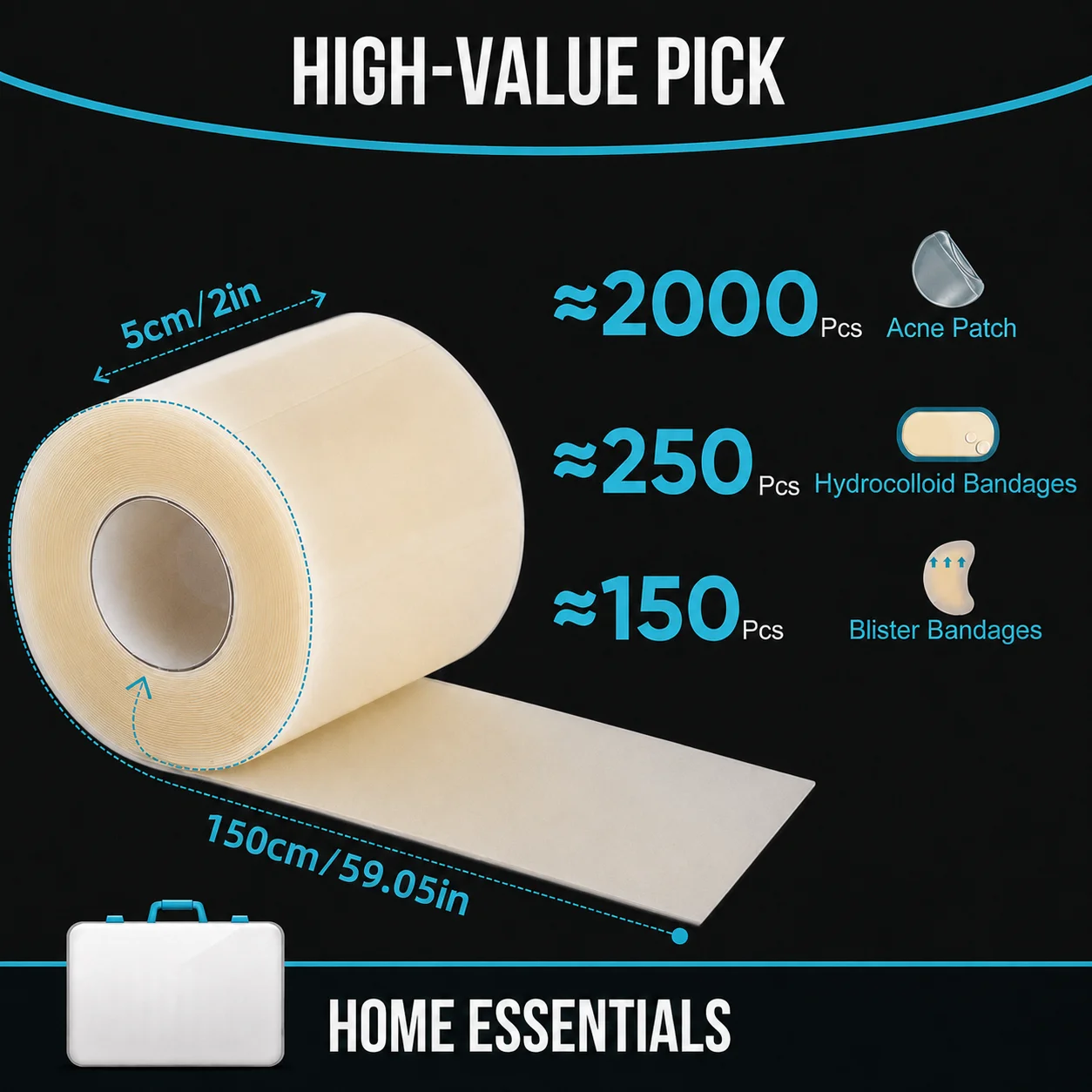 1 piece, hydrocolloid dressing roll, cuttable personal care patch, waterproof, suitable for daily skin care