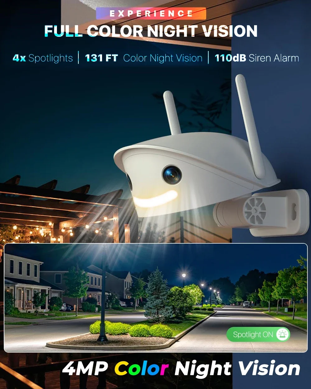 파노라마 180 °   WiFi 보안 카메라 야외 듀얼 렌즈 IP 총알 카메라 인간/차량 감지 컬러 야간 투시경 보안 카메라