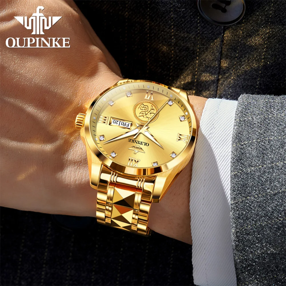 OUPINKE 3305 Real Gold Diamond Men's Watch Top Luxury Auto Date Tungsten steel Automatic Movement Mechanical Watches
