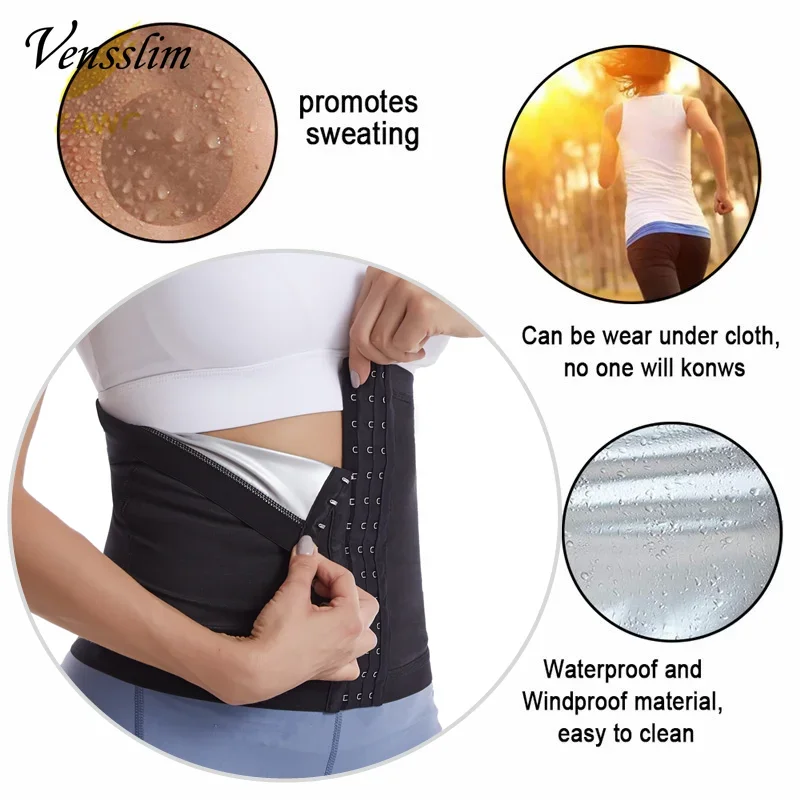 Vensslim Sauna Waist Trimmer Belly Wrap Women Sweat Band Abdominal Trainer Weight Loss Body Shaper Tummy Control Slimming Belt