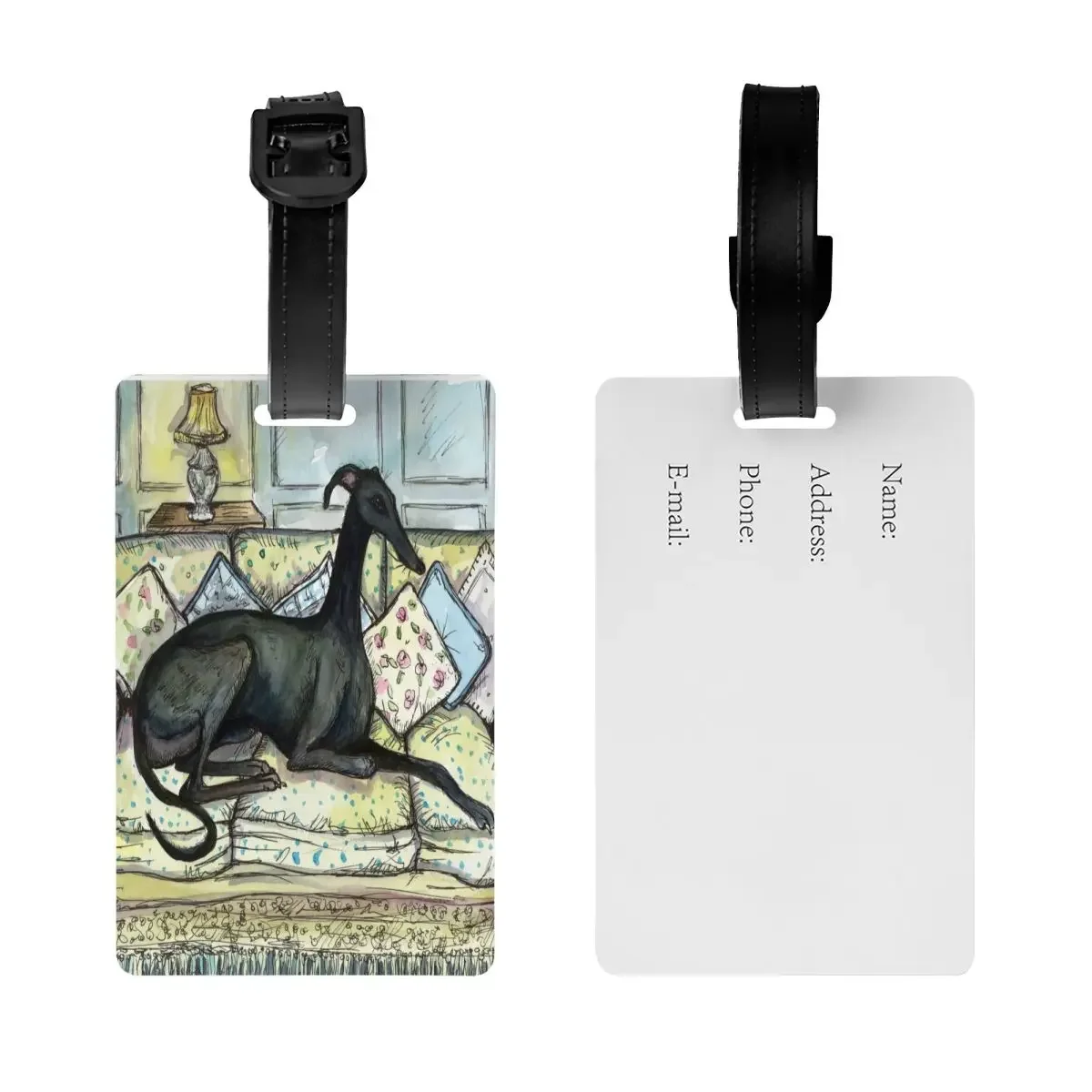 Custom Cartoon Greyhound Sighthound Dog Luggage Tag for Travel Suitcase Whippet Puppy Privacy Cover Name ID Card