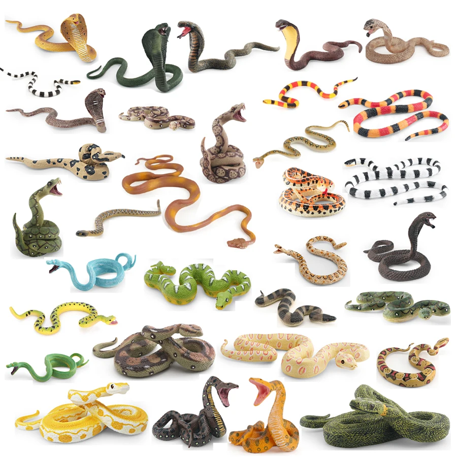 Realistic Wild Cobra Rattlesnake Python Cobra Snake Boa Constrictor Coralsnake Wild Life Animal Model Figures Party Favor Decor