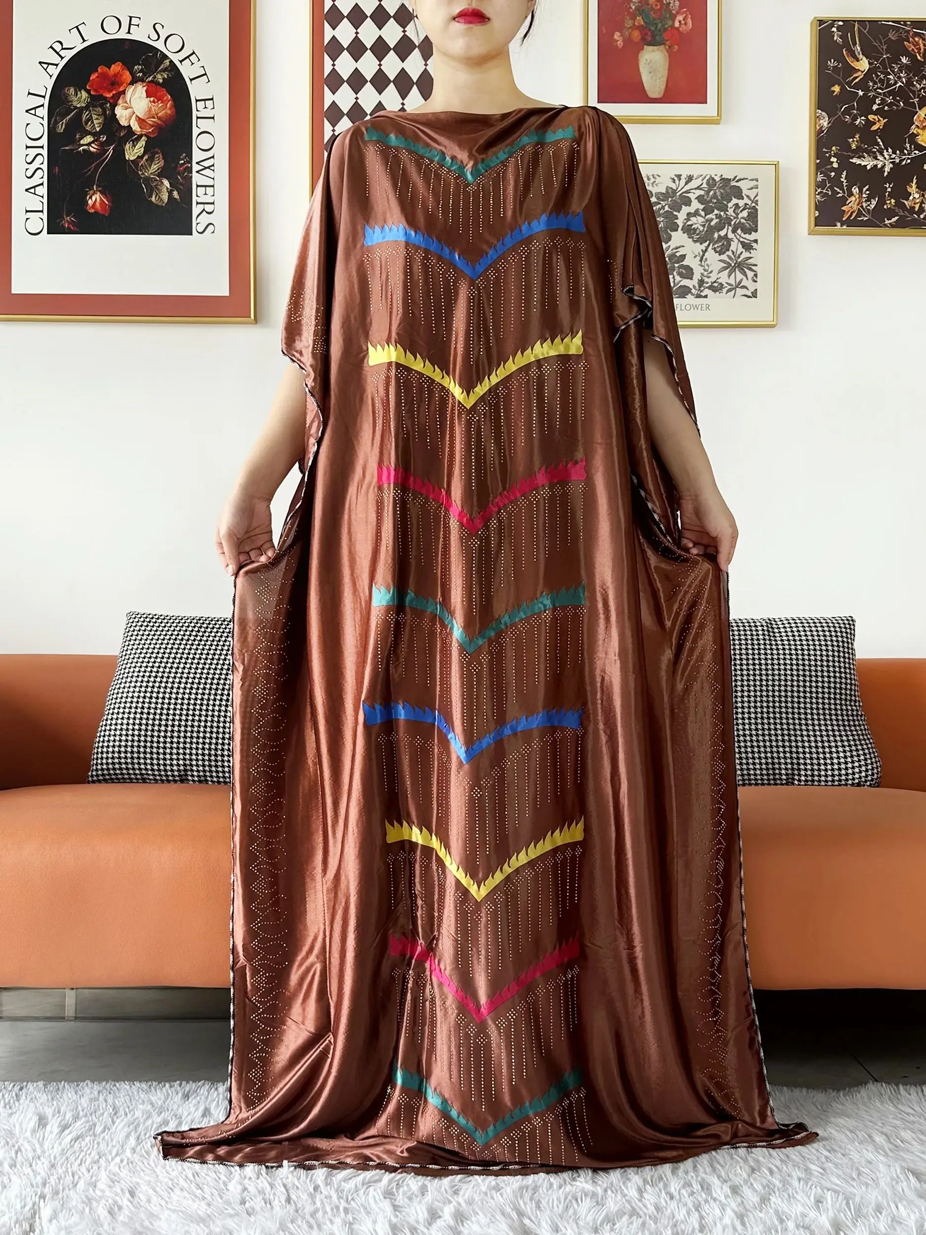 2024 African Summer Kaftan Muslim Women Abaya Dress Caftan Traditional Wear Printed Fabric Africa Femme Maxi Casual Outfit