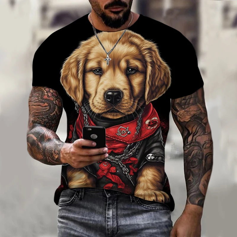 Dog Graphics T-Shirt For Men 3d Printing Tees Ferocious Animal Camisetas Pattern Short Sleeve Tops Summer Casual Men's Clothing