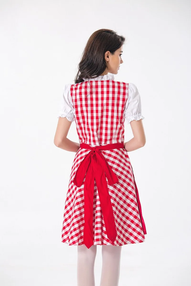 Deutsch Oktoberfest Bier Mädchen Kostüm Frauen bayerische traditionelle nationale Kostüme Bar Kellner rote Baumwolle kariertes Kleid