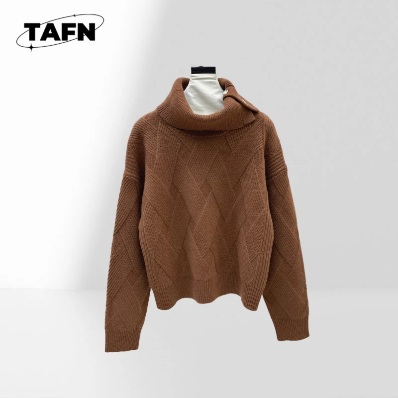 

100% Wool Trendy Patterned Knit Sweater for Women, Perfect for Casual Outings Oversized Knit Sweater, Cozy and Stylish AJ2917