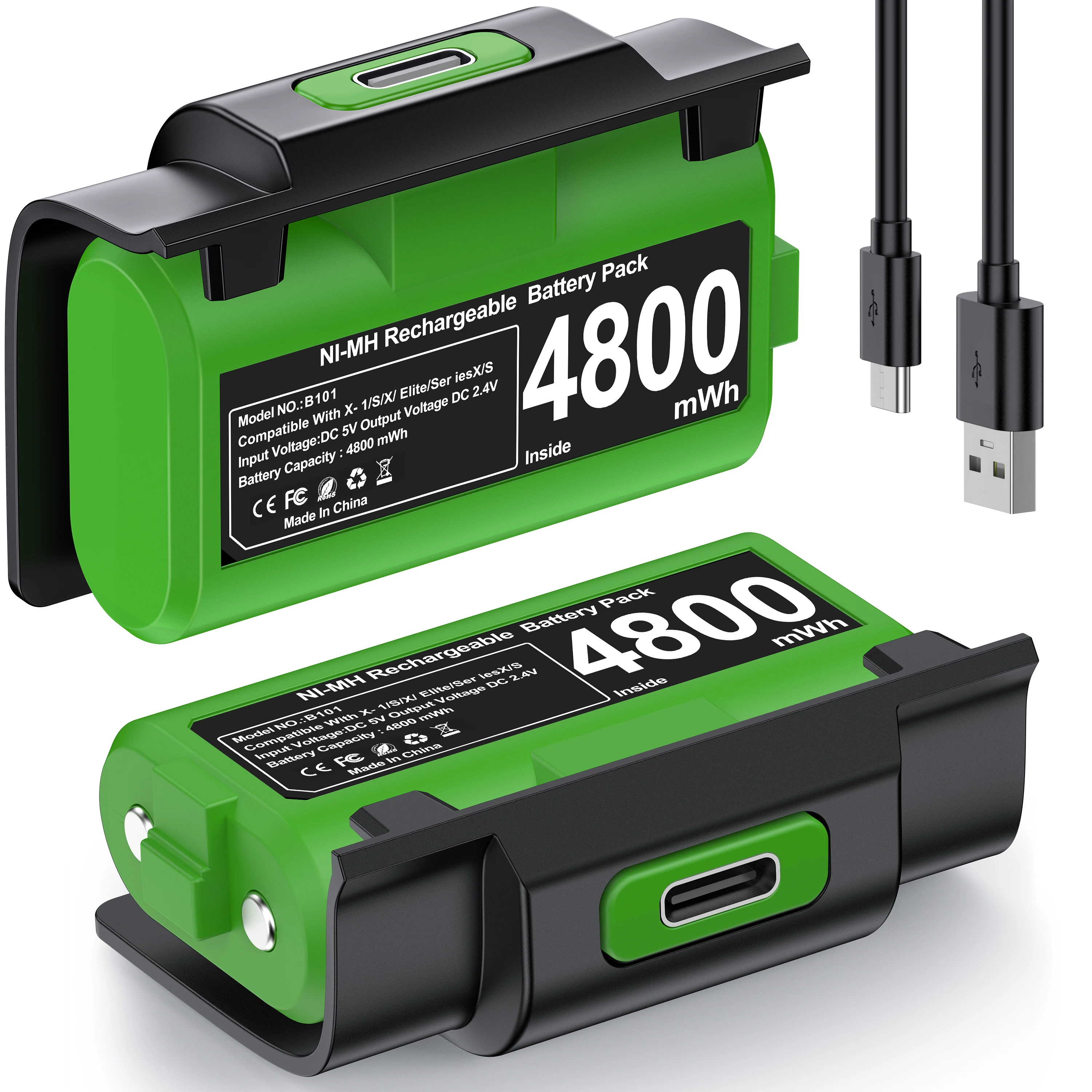 Pack de 2 piles pour contrôleur Xbox One 4800mWh, Kit de lecture et de Charge, câble de chargement USB-C/4 housses pour Xbox One/Série X | S