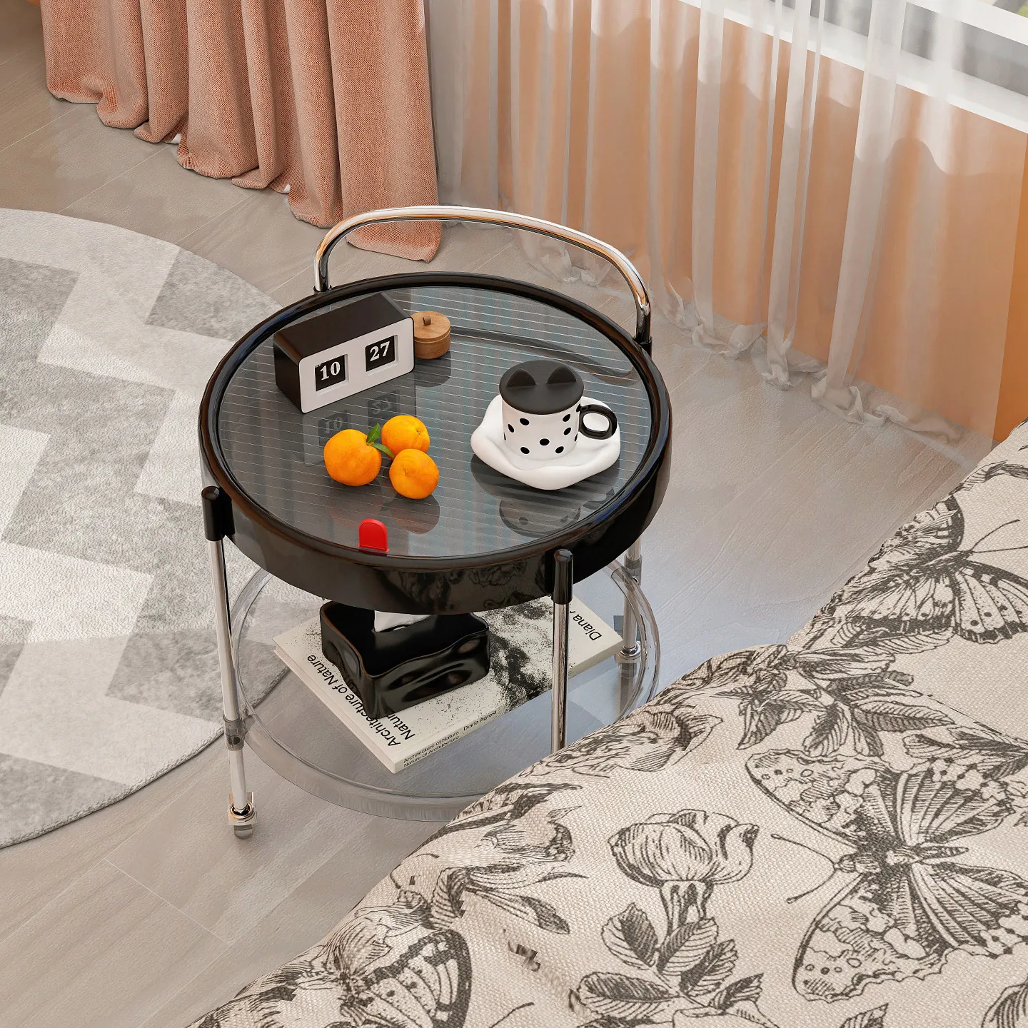 Side table removable living room sofa side cabinet balcony small coffee table bedroom bedside second floor trolley creative