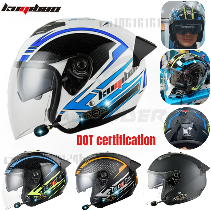 KUQIBAO Motorcycle Helmet Built-In Bluetooth Motorbike Helmet Anti-Fog HD Lens Motocross Helmets DOT Approval Casco moto