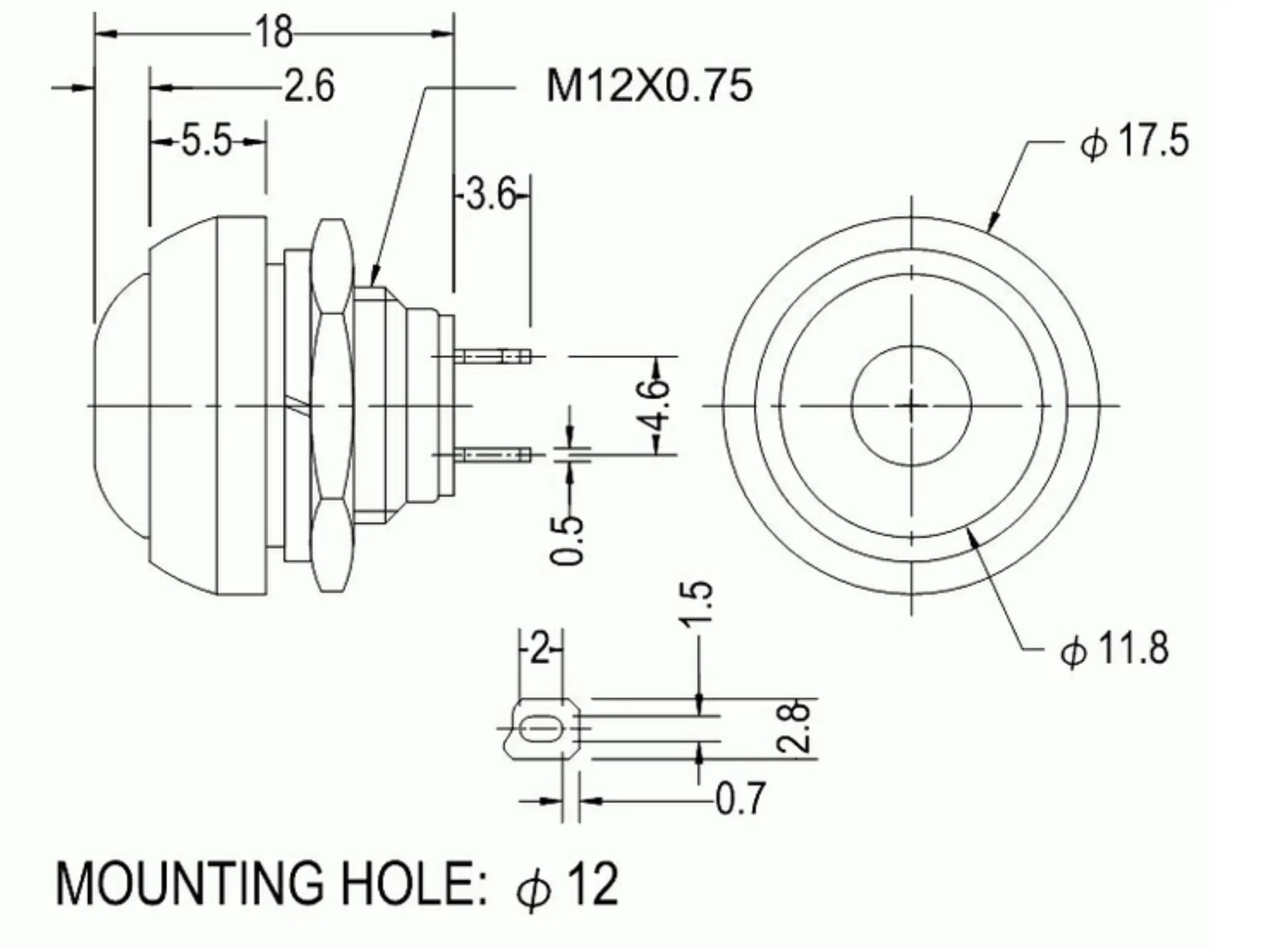 5 Stück 12MM PBS-33B PBS-33A Selbstrückstellender/Verriegelnder Kleiner Wasserdichter Selbstrückstellender Knopfschalter, Rund – Detail 4