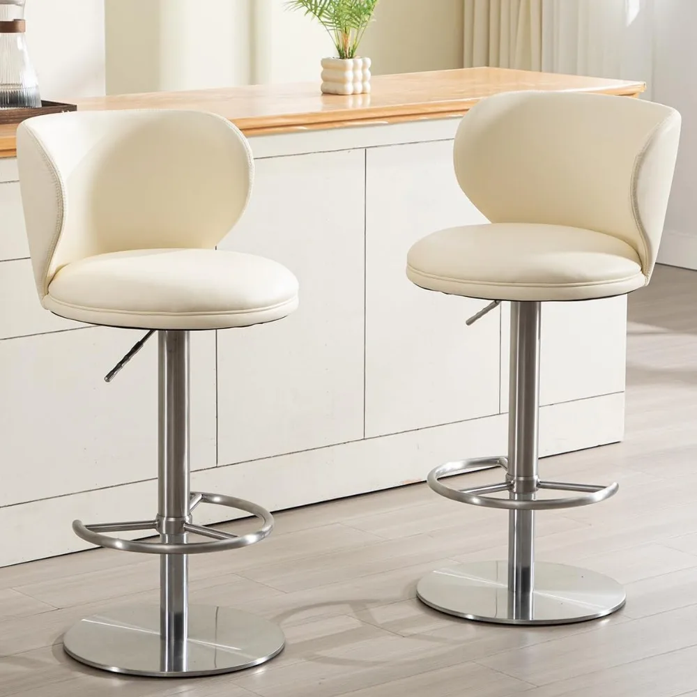 مقاعد بار دوارة من الجلد المعاصر مع ارتفاع قابل للتعديل للاستخدام في المطبخ وتناول الطعام #4