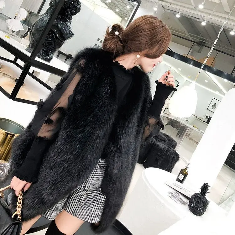 New Fluffy Waistcoat Versatile Women  V Collar Winter Keep Warm Thickened Faux Fur Vest Jacket Cold Resistant T253