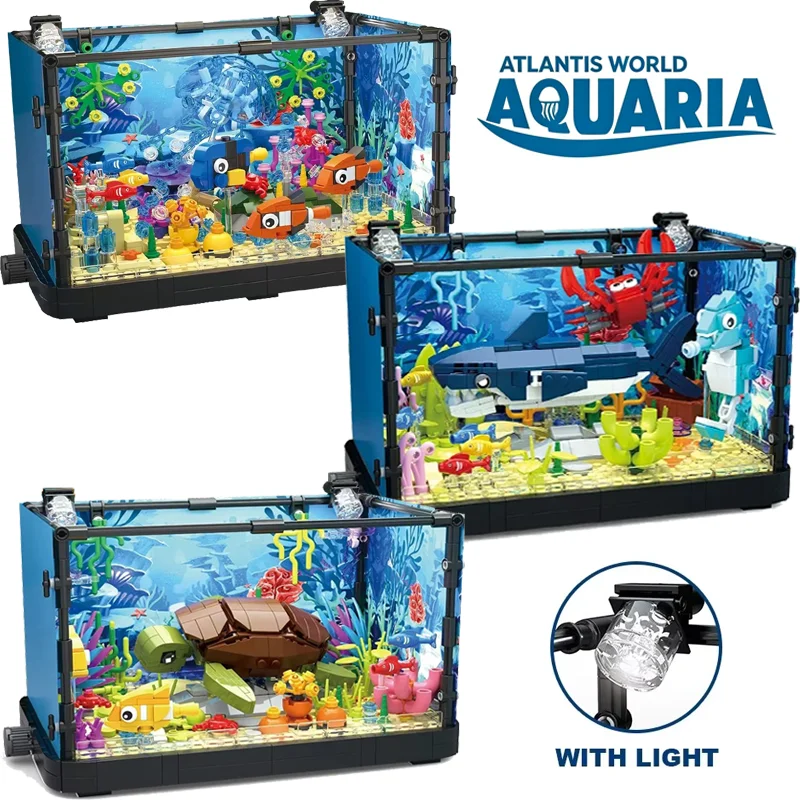 

3 Type Creative Fish Tank Building Blocks Toy Set With LED Lights Aquarium Ecological Tank DIY Gift For Boys and Girls