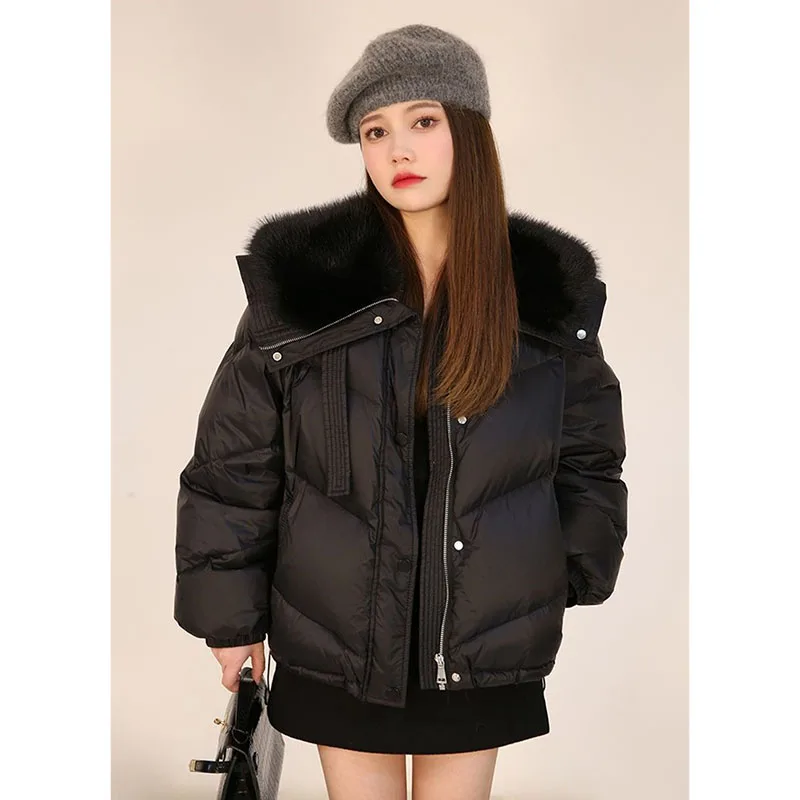 2025Winter New Puffer Jackets Women Fur Collar Down Cotton-Padded Coat Korean Short Cotton-Padded Jacket Fashion Overcoat Ladies