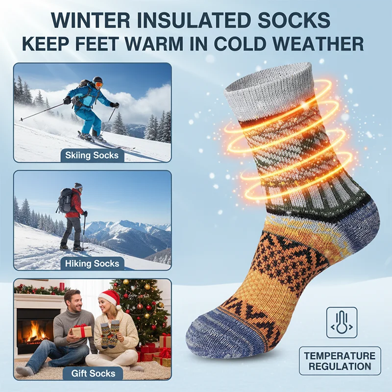 

Mens Warm Socks Thermal Winter Thick Crew Cold Weather Socks Men Retro Style Colorful Fashion Couple Models