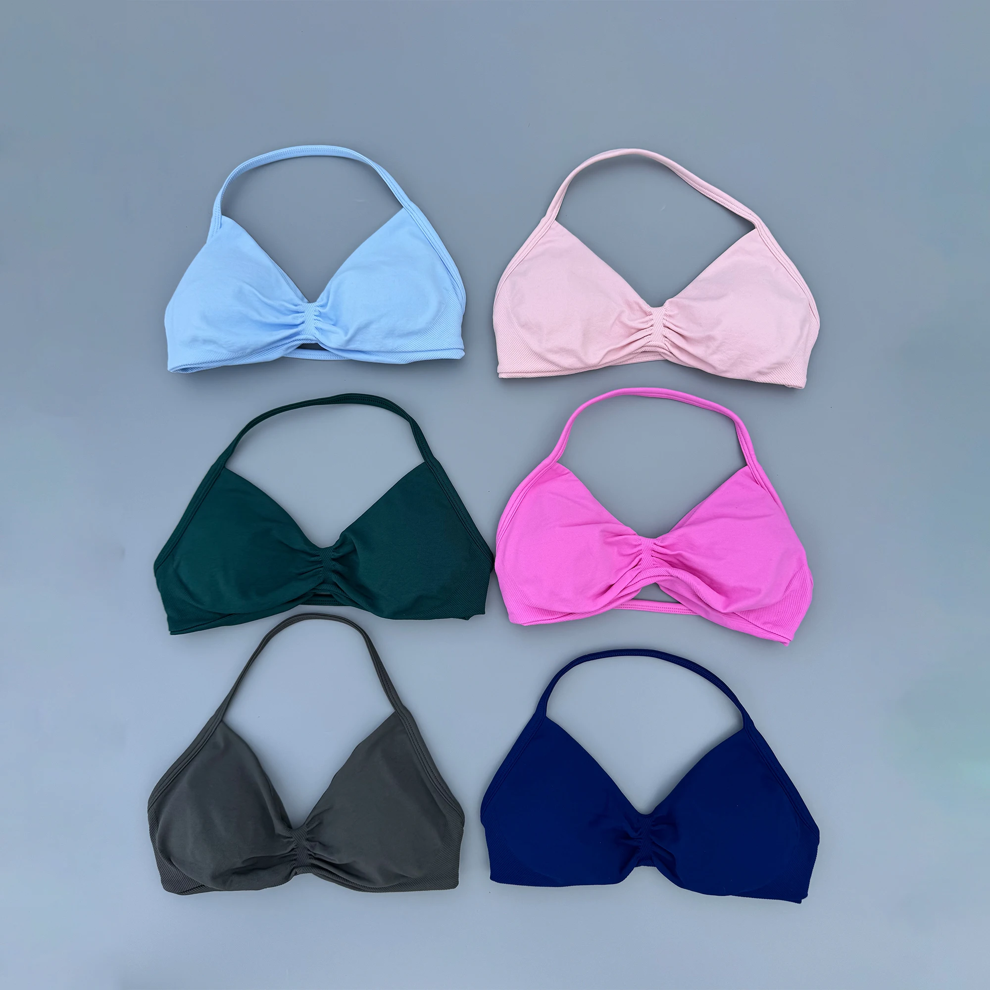 Sport Strappy Bra Yoga Butter soft Women Gym Top Running Exercise Backless Halter High Support Ruched ActiveWear Fitness Workout image 2