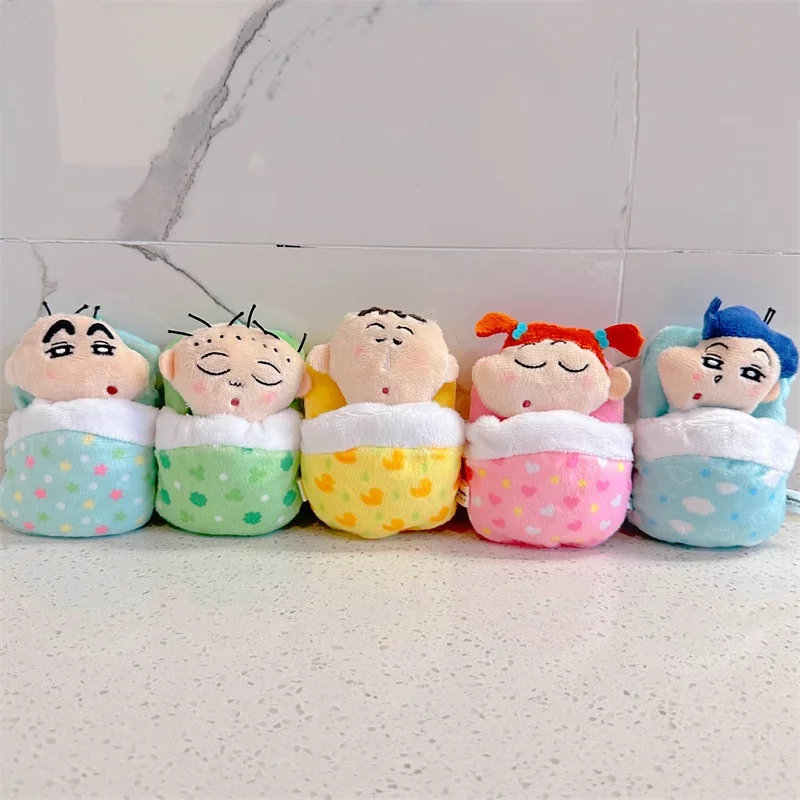 10Cm Kawaii Crayon Shin-Chan Sleeping Bag Plush Keychain Pendant Anime Kasukabe Defense Force Plush Doll Backpack Pendant Gift