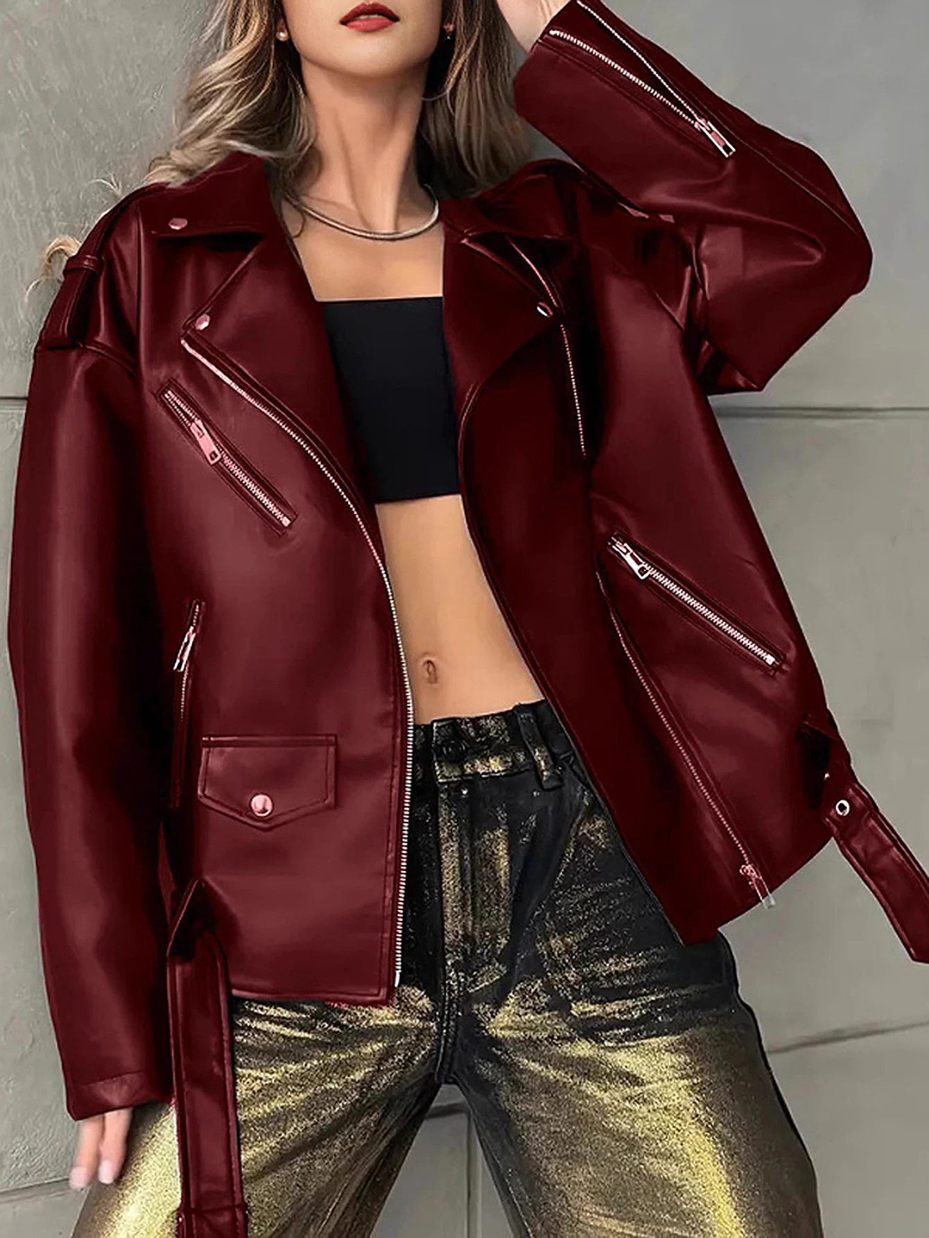 معطف نسائي طويل الأكمام ذو طية صدر السترة موضة الخريف بسحاب بري فضفاض مناسب ملابس خارجية للشارع