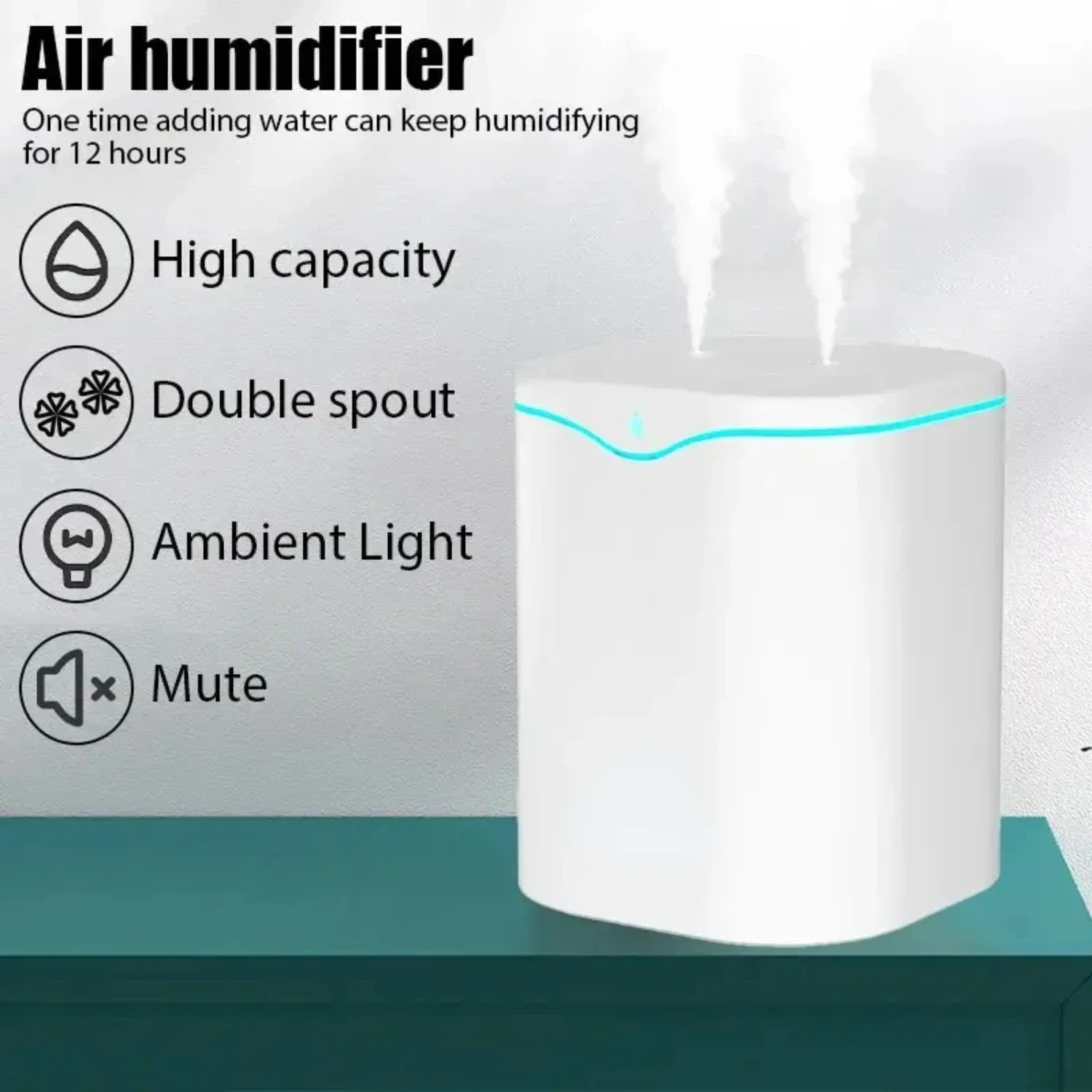 

Large Capacity Wireless Dual Spray USB Humidifier for Bedroom and Office - Silent Water Replenisher with Air Purifying Function