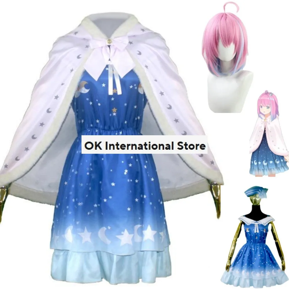 

Anime Virtual YouTuber VTuber Himemori Luna Cosplay Costume Hololive Wig Blue Evening Dress Shawl Woman Kawaii Carnival Suit