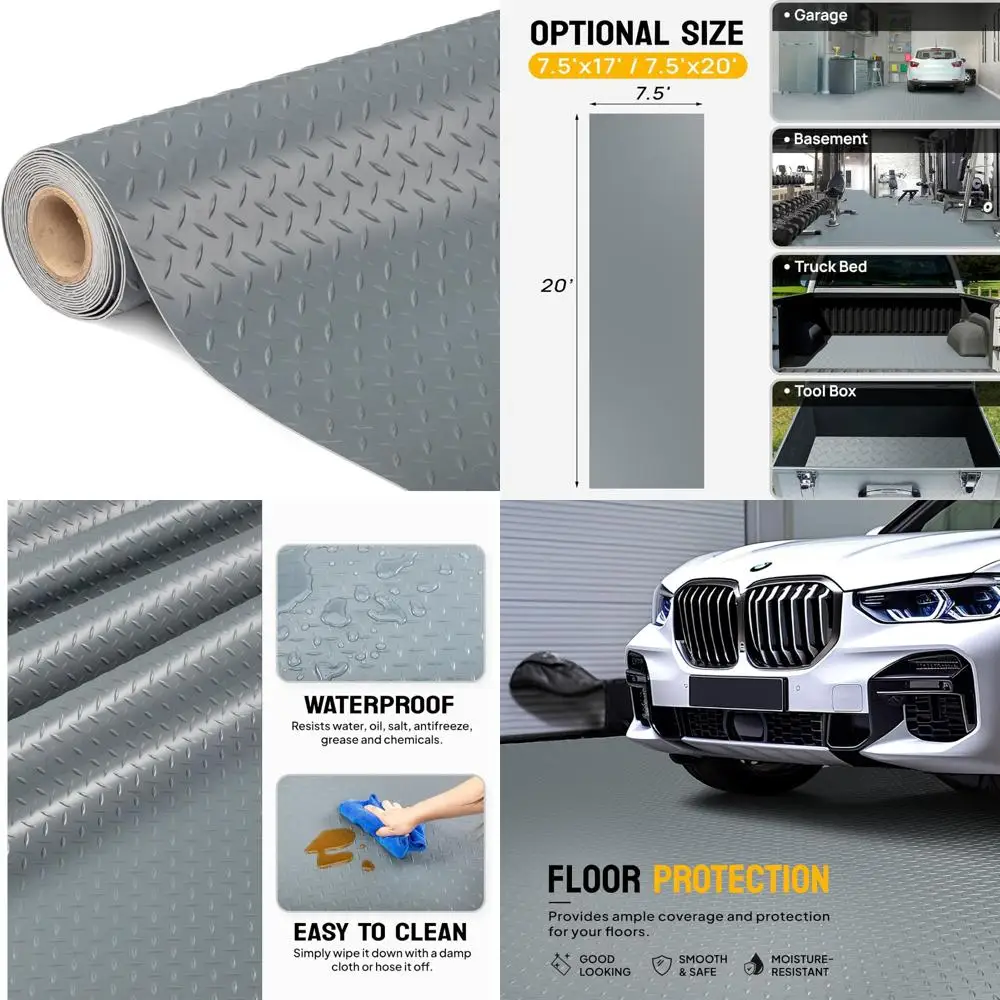 Thickened Diamond Plate PVC Garage Floor Mat, 7.5 x 20 Feet, Ideal for Under Car and Parking Spaces