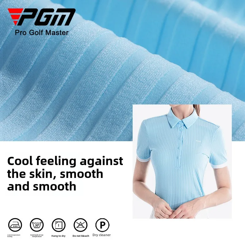 PGM Women's Golf Short Sleeved T-shirt Spring Sports Top Polo Shirt V-neck Clothing YF678