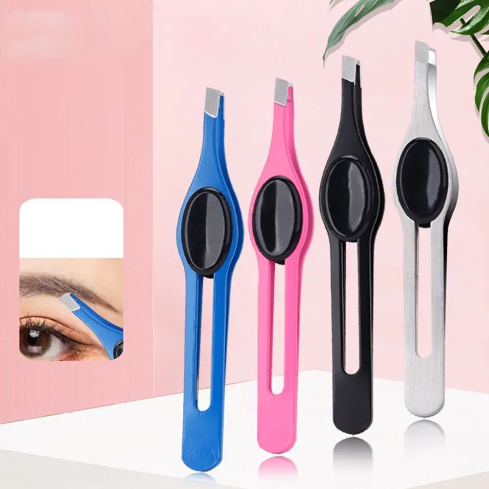 Non-slip Handle Stainless Steel Tweezer Hair Removal Multifunction Slanted Eye Brow Clips Durable Colorful Eyelash Curler Women